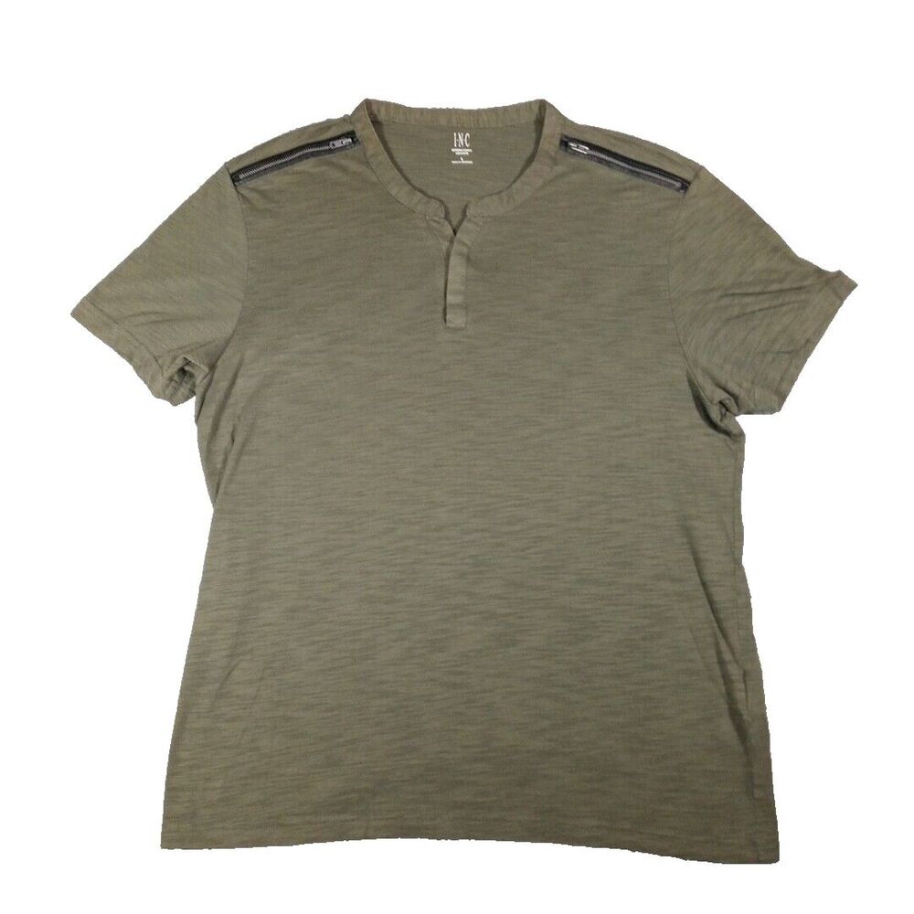 INC International Concepts Top Womens Large Green Zip Shoulder V-Neck Henley